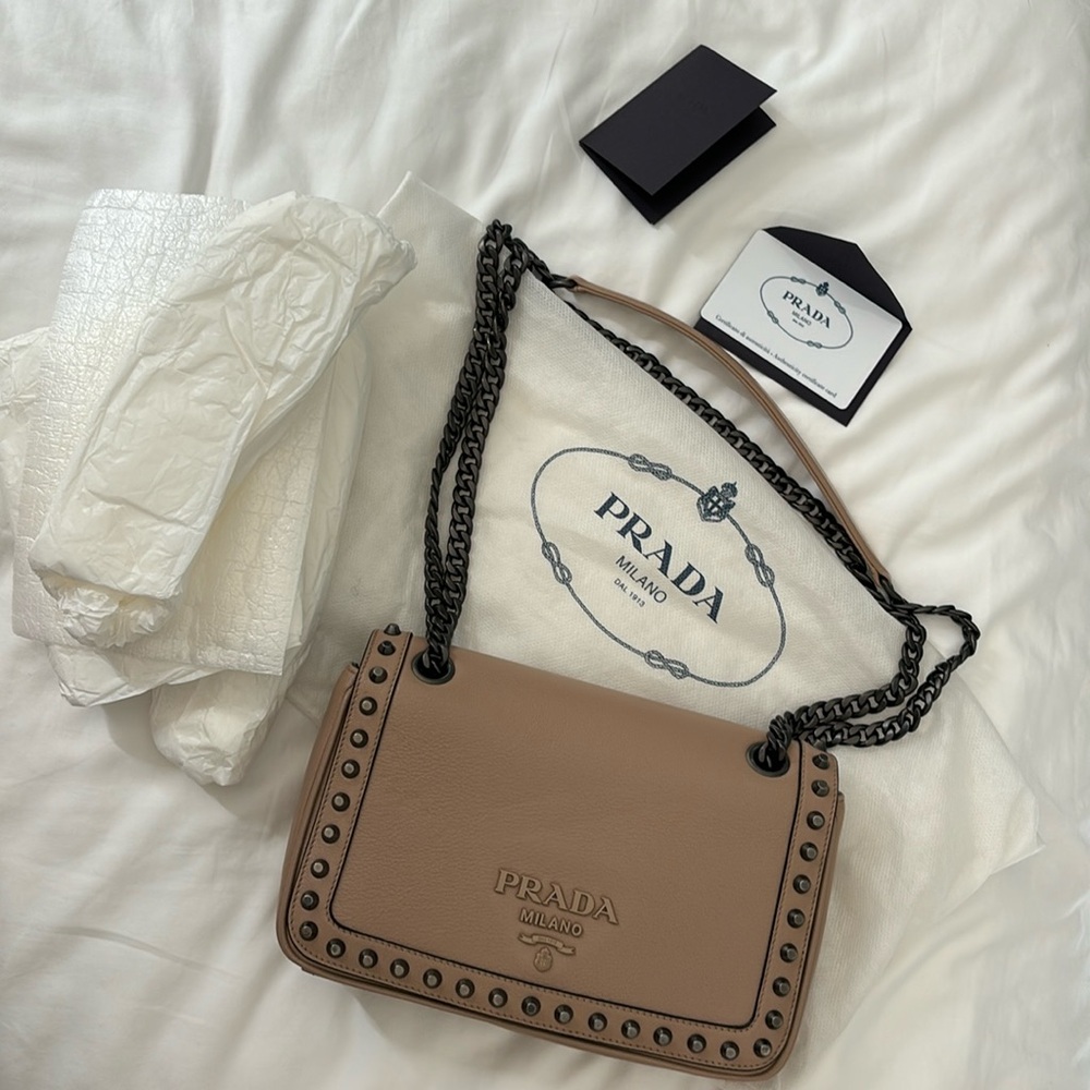 Prada Calf skin Studded Glace Bag